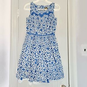 Blue & white dress, back zipper. Size 2.